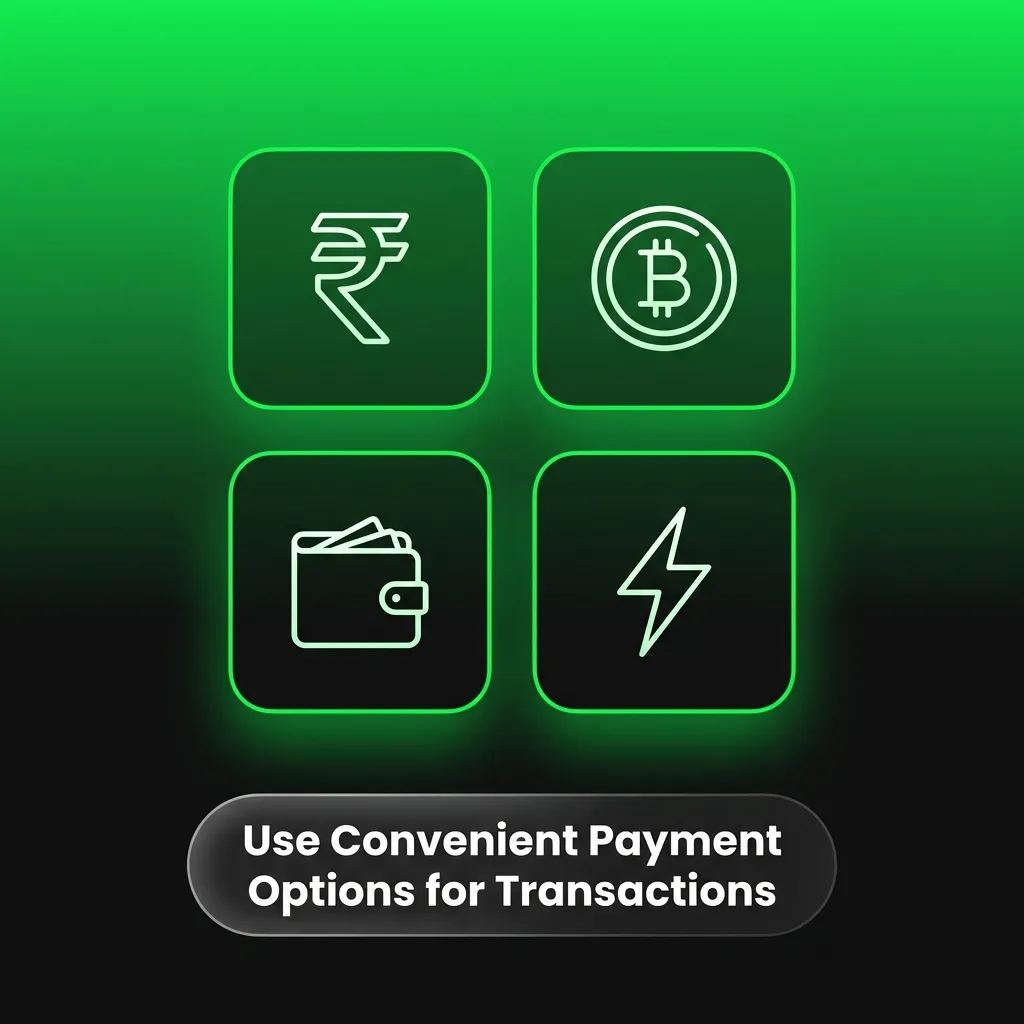 BC Game payment options including UPI, GPay, PayTM, PhonePe, cards, and cryptocurrency for Indian players